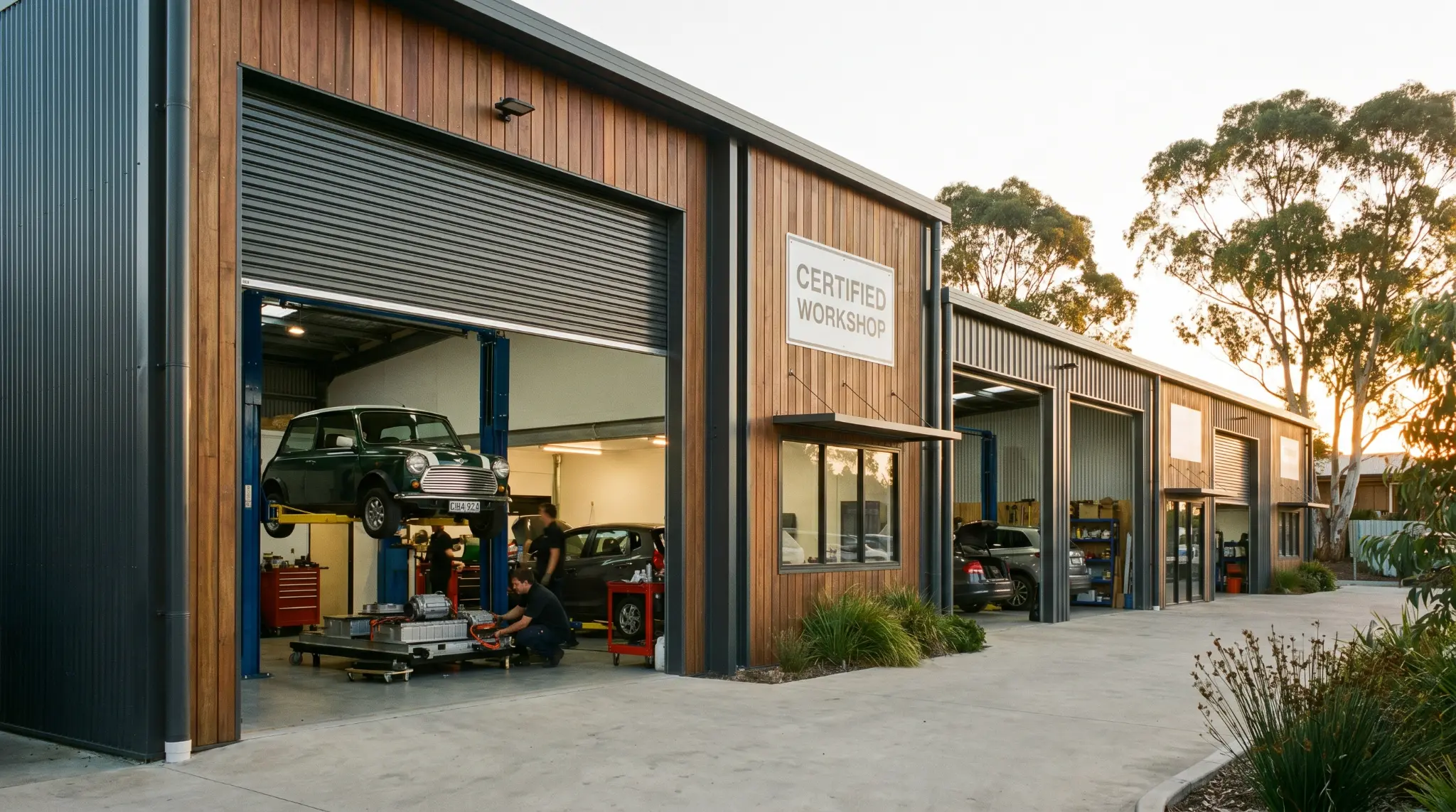 Workshop with EV conversion in progress